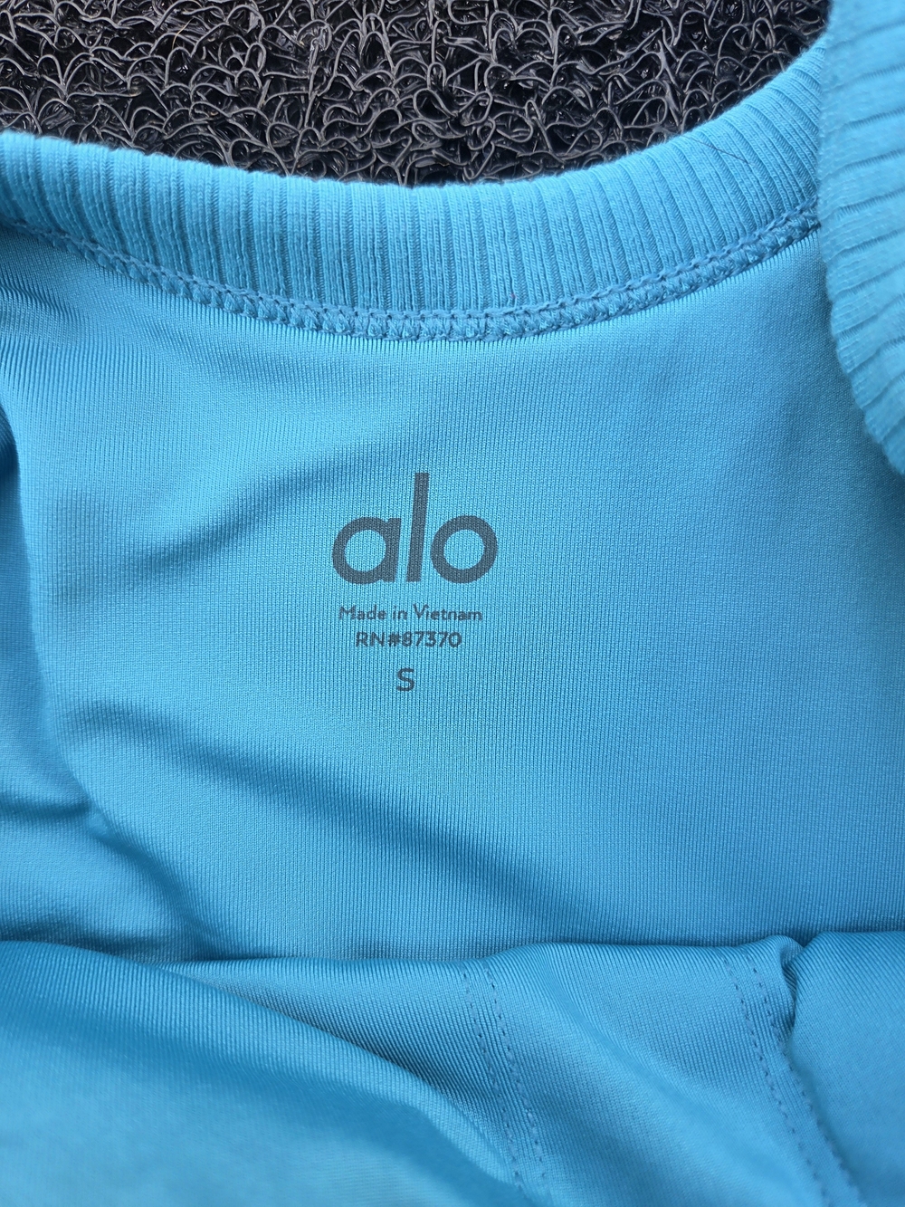 ALO Yoga Bright Aqua Athletic Bra with Ribbed Neckline - Picture 3 of 4